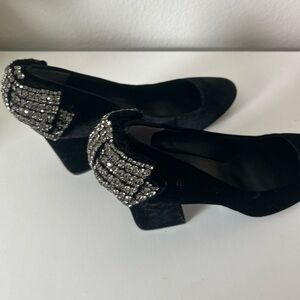 Tory Burch Black Velvet Heels with Rhinestone Accents new without box